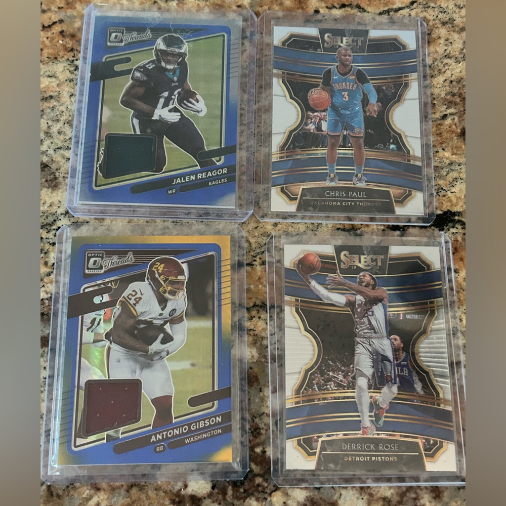 Lot of 4 Trading Cards Jalen Reagor Chris Paul Antonio Gibson Derrick Rose Set